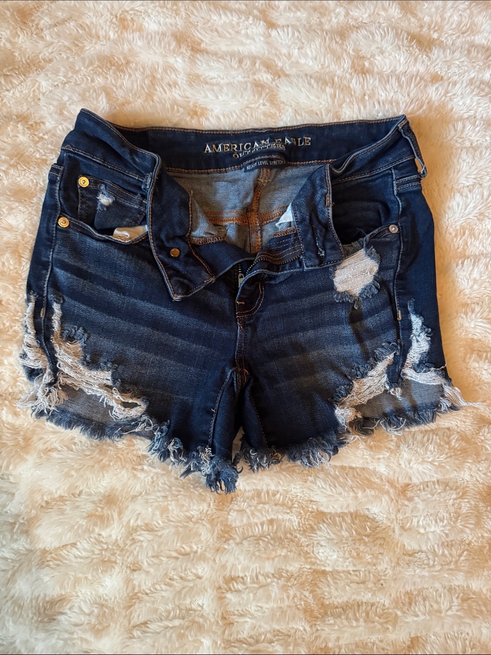 American Eagle Outfitters Dark Blue Distressed Denim Cutoff Shorts